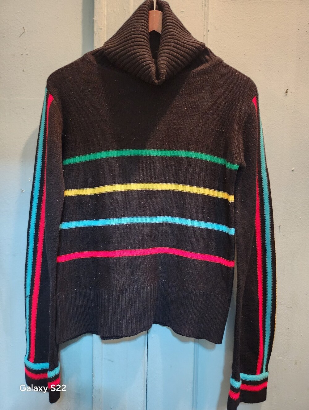 Vintage Black Striped Long Sleeve Cowl Neck Sweater